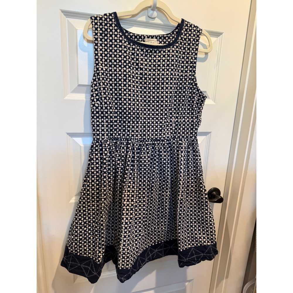 Mata Traders Navy Beige Geometric Dot Print Cotton Sleeveless Pocket Dress L
